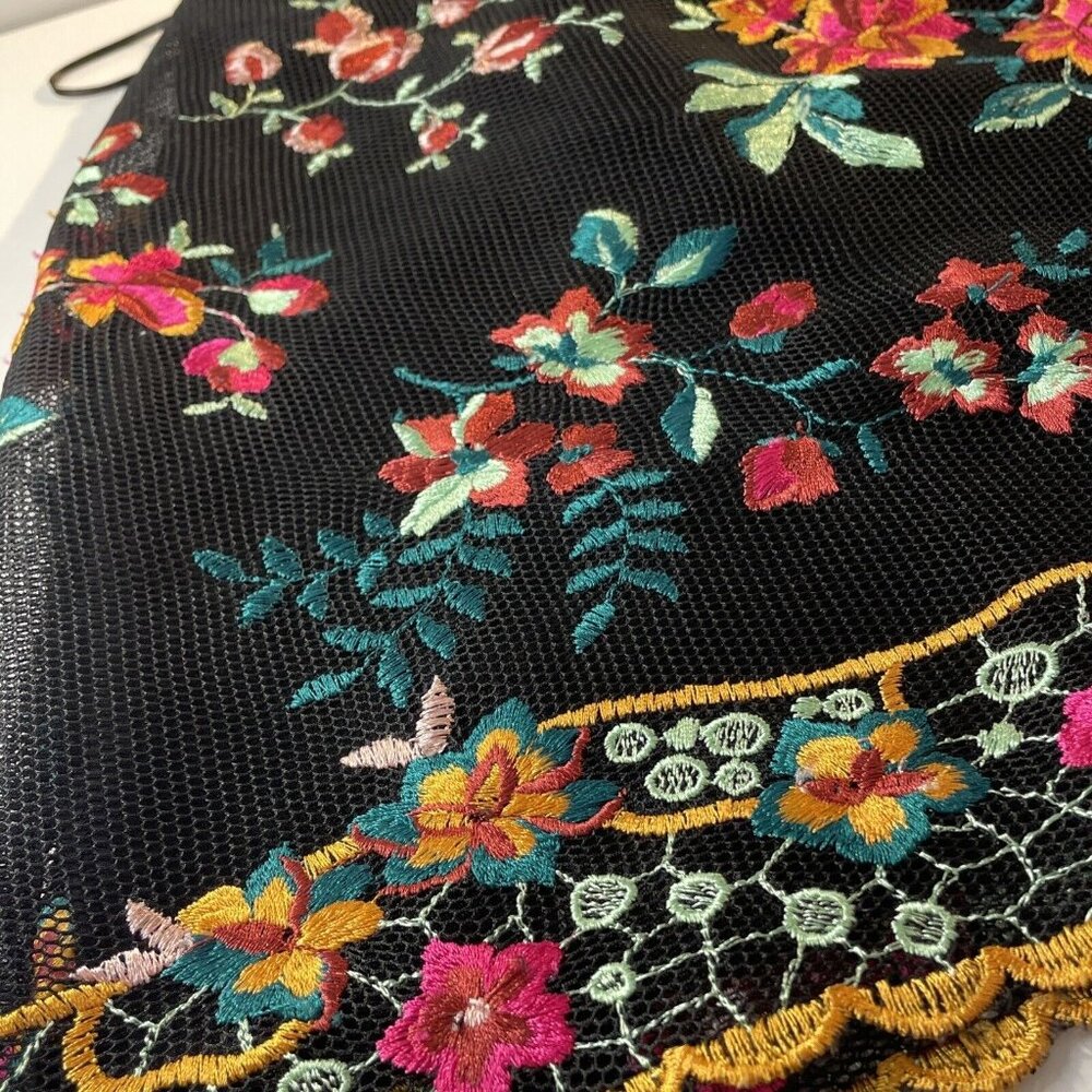 Top Shop Floral Embroidery Black Mini Skirt Mesh Layered Scalloped BOHO Size 2 - Picture 7 of 16